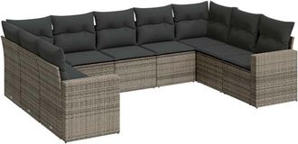 vidaXL Set De Muebles De Jard&iacute;n 9 Pzas Y Cojines Rat&aacute;n Sint&eacute;tico Gris Vidaxl