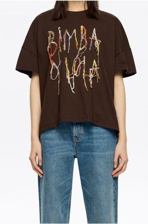 Bimba & Lola Fringed logo T-shirt in Dark Burgundy at Nordstrom, Size Medium Eu