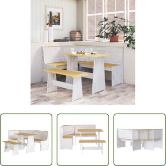 vidaXL Tavolo da pranzo - Set da Pranzo 3pz REINE Marrone ambra e Bianco in Legno di Pino