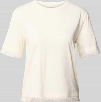 Marc Cain T-Shirt aus Leinen mit Fransen in Sand, Gr&ouml;&szlig;e 34
