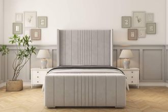 Sloomy Hargrave Plush Frame-Mattress - 50 Upholstered Wingback Headboard in Silver | Size: Super King