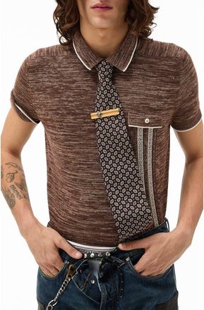 Versace Greca Silk, Wool & Linen Blend Moulin&eacute; Polo Sweater in Brown at Nordstrom, Size 36 Us