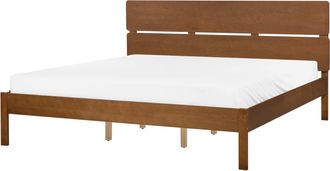 Beliani Cama Con Somier De Listones De Madera Oscura De Caucho Con Cabecero Estilo R&uacute;stico Minimalista 180 X 200 Cm Boisset