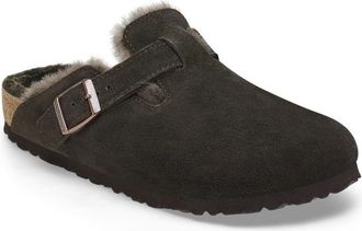 Birkenstock Boston Suede Shearling Sandalen - Unisex | schwarz