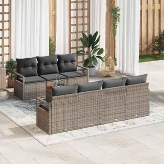 vidaXL Conjunto De Sof&aacute; De Jard&iacute;n Con Coj&iacute;n 8 Pcs Gris Polirat&aacute;n Vidaxl