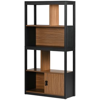 HOMCOM Homcom - Libreria Moderna A 4 Livelli Aperti Con Armadietto In Truciolato E Mdf
