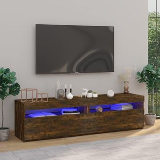 Berkfield Home TV Cabinet with LED Lights 2 pcs Smoked Oak 75x35x40 cm in Brown | Size: 75 x 35 x 40 cm