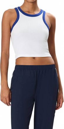 SPLITS59 Kiki Crop Rib Tank Top In White/cobalt