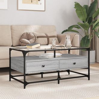 Berkfield Home Coffee Table with Glass Top Grey Sonoma 98.5x50x45 cm Steel