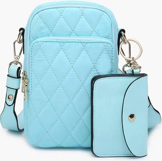 Jen & Co. Womens Parker Vegan Quilted Crossbody Bag In Glacial Blue