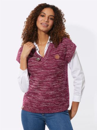 Casual Looks Pullunder CASUAL LOOKS Pullunder, Damen, Gr. 42, rot (bordeaux, meliert), 54% Baumwolle, 46% Polyacryl, gemustert, mehrfarbig, meliert, Pullover Pullu
