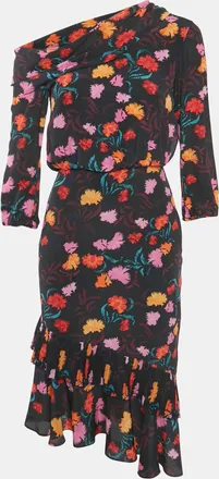 Saloni Silk Ruffled Asymmetric Midi Dress