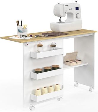 IDMarket Tavolo da cucito pieghevole su rotelle Armadio per macchine da cucire con 4 ripiani