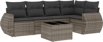 vidaXL Set De Muebles De Jard&iacute;n 6 Pzas Y Cojines Rat&aacute;n Sint&eacute;tico Gris Vidaxl