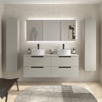Cygnus Bath Mueble De Ba&ntilde;o Leni 120cm Gris Mate 4 Cajones Lavabo Sobre Encimera 2 Pozas Porcelana