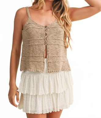 Mustard Seed Half Button Sweater Tank Top In Taupe