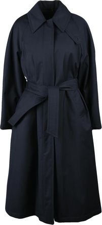 Palt&ograve; Belted Blue Trench Coat With Structured Collar And Snap Button Closure