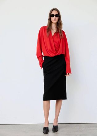 Mango Camicia con scollo drappeggiato rosso - Donna - XL - MANGO