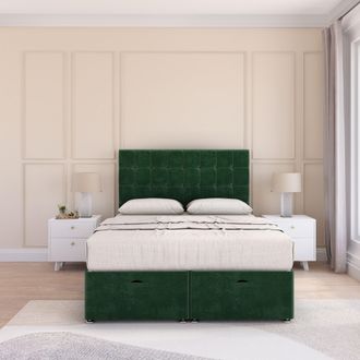 Sloomy Alabama Plush Fabric Ottoman Bed End Opening With Sprung Memory Mattress & 26 Inch Headboard in Emerald | Size: Single