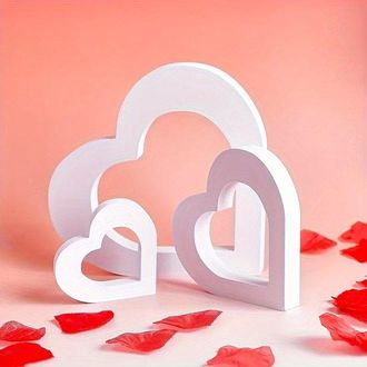 OEM Paquete De 3 Centros De Mesa De Madera Blanca En Forma De Coraz&oacute;n: Decoraci&oacute;n R&uacute;stica En Forma De Coraz&oacute;n Para Mesa