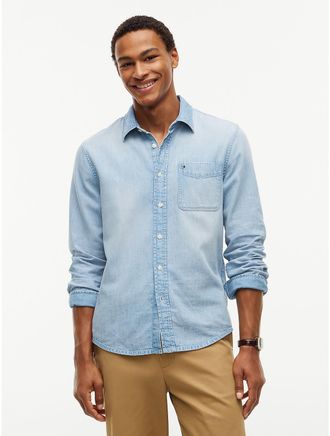 Tommy Hilfiger Mens Regular Fit Chambray Pocket Shirt - Light Wash Denim - XXL