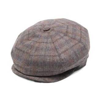 Borsalino Accessories, male, Gray, 59 CM, Grey Wool Flat Brim Plaid Hat