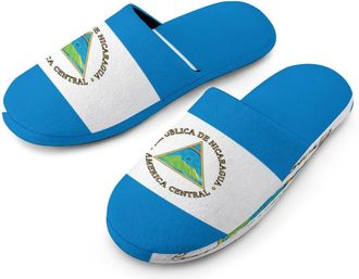 Generic Nicaragua Flag Mens Cotton Slippers Memory Foam Comfort House Shoes Winter Indoor Slipper for Hotel Casa Spa