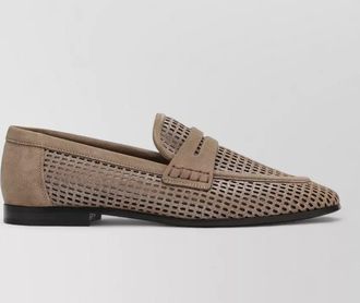 Brunello Cucinelli suede loafers round toe perforated design