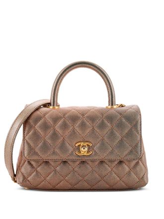 Chanel Coco Top Handle Bag Quilted Iridescent Caviar Mini satchel - Goud