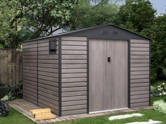 Vente-Unique Galvanised Steel Garden Shed - Grey Wood Effect - 8.94 M&sup2; - ADELMO