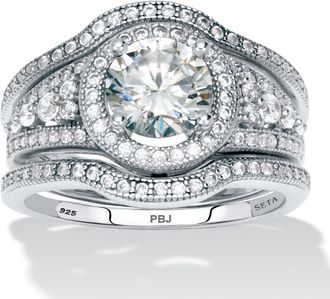 Palm Beach Jewelry 2.18 TCW CZ Platinum-Plated Sterling Silver Ring