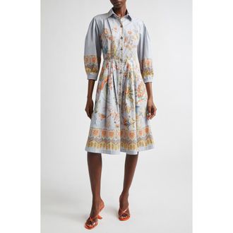 Etro Floral Print Cotton Shirtdress in Print On Pale Blue Base at Nordstrom, Size 8 Us