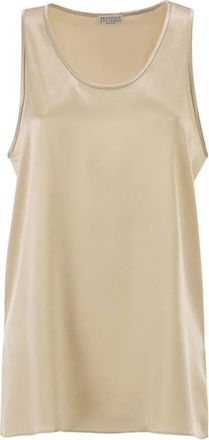 Brunello Cucinelli Zijden Tank Top - Dames - Tops zonder mouwen - Beige - M - Tops
