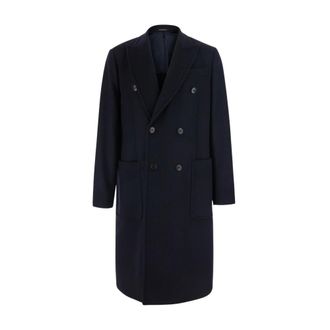 Emporio Armani Jassen, Heren, Blauw, 2Xl, Wol, Dubbelrijige Cashmere Wol Jas
