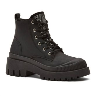 Andrea Womens Chunky Canvas Boots In Black