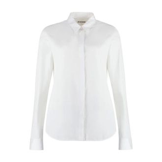 Jil Sander Overhemden, Dames, Wit, L, Katoen, Klassiek Katoenen Popeline Shirt