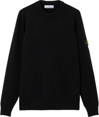 Stone Island Lange Gebreide Kleding - Heren - Ronde hals truien - Zwart - L - Wol - Truien & Vesten