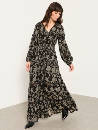 Fat Face FatFace Eden Black Dot Floral Jacquard Maxi Dress