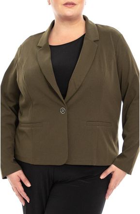 Nina Leonard One Button Notch Lapel Crop Blazer in Dark Olive at Nordstrom Rack, Size 1X