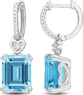 Mimi & Max 8 1/4ct TGW Octagon-Cut Sky Blue and White Topaz Heart Earrings in Sterling Silver