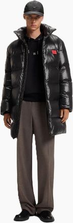 HUGO BOSS Mens Magnus Solid Patterned Zipped Pocket Overcoat - Black - Size: 40/Regular