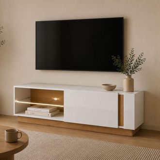 Dmora Mueble Para Tv Kagale, 2 Estantes, Una Puerta, Estante De Vidrio, 138x40x46h Cm, Color Marr&oacute;n Roble Nodoso