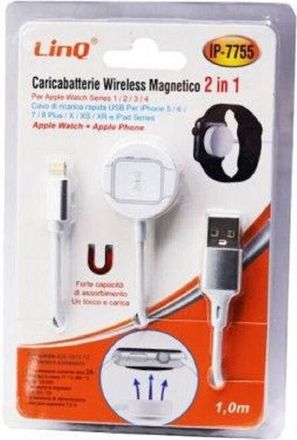 Trade Shop Trade Shop - Caricabatterie Wireless Magnetico 2in1 Per Watch 1 2 3 4 Cavo Iphone 1mt Ip-7755