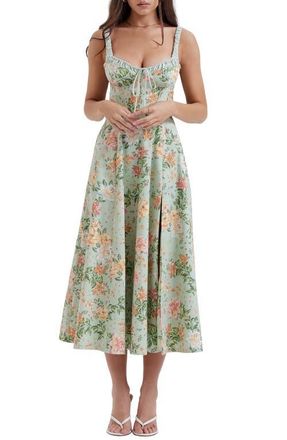 House of CB Sabrina Corset Fit & Flare Dress in Light Jade Floral at Nordstrom, Size X-Large A
