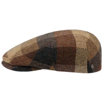 Lierys Zachery Flat Cap Made in EU Virgin Wool Herringbone Check Outdoor Warm Men Autumn Winter Brown