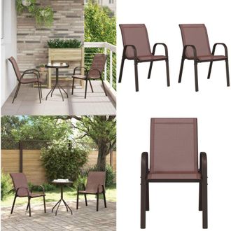 vidaXL Sedie da Giardino Impilabili 2 pz in Tessuto Textilene Marrone - Sedie impilabili - Sedie da esterno