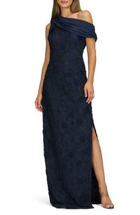 JS Collections Elodie Floral One-Shoulder Cotton Blend Gown in Deep Navy at Nordstrom Rack, Size 14