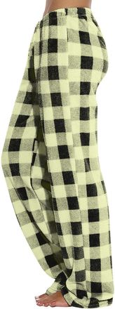 Generic Womens Plaid Fleece Pajama Pants, Wide Leg Lounge Bottoms with Elastic Waist, Soft Flannel Sleepwear for Autumn & Winter, Cosy Check Pyjama Trousers Y