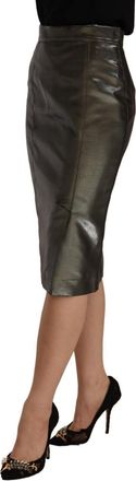 Gianfranco Ferre Metallic High Waist Pencil Midi Womens Skirt