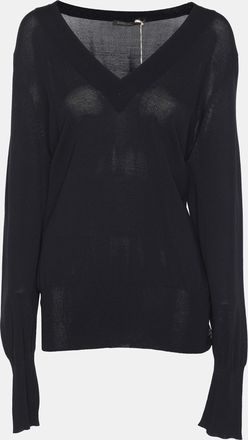 Marina Rinaldi Navy Blue Stretch Knit V Neck Sweater